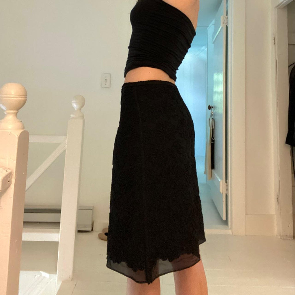 Leon Max Floral Embroidered Pencil Skirt Black Size 0