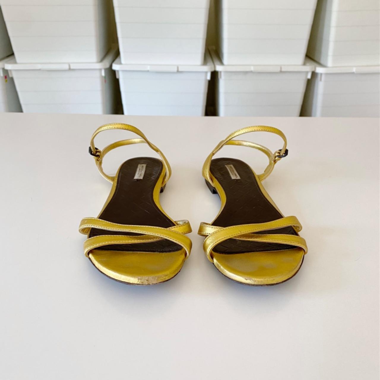 Bottega Veneta Gold Leather Sandals Size 38