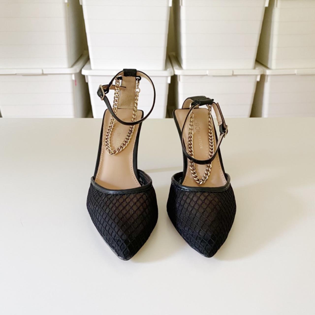 BCBGeneration Mayah Ankle Chain Sheer Mesh Heels Black Size 6