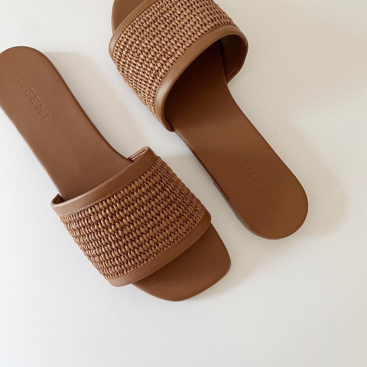 M. Gemi The Clarissa Slide Sandals in Tan Raffia NIB Size 40.5