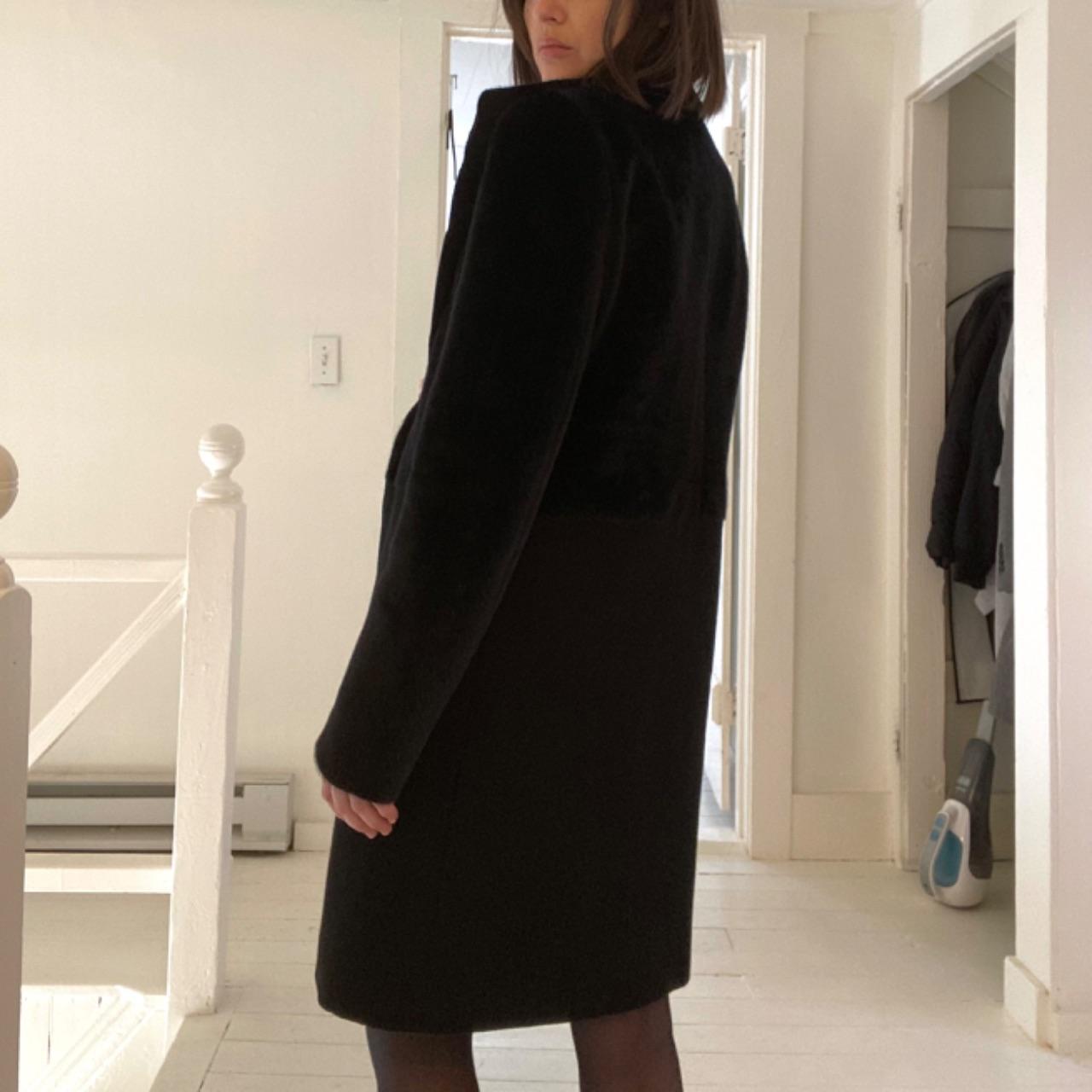 Black Saks Fifth Avenue Vintage Y2K Faux Fur Wool Stand Collar Coat Size S