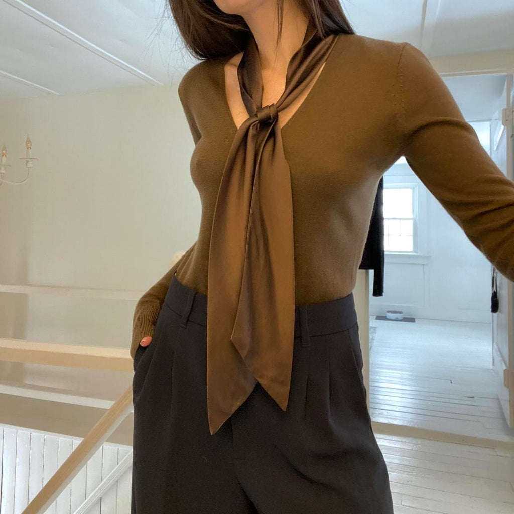 W by Worth Silk Tie Neck Wool Sweater Size P