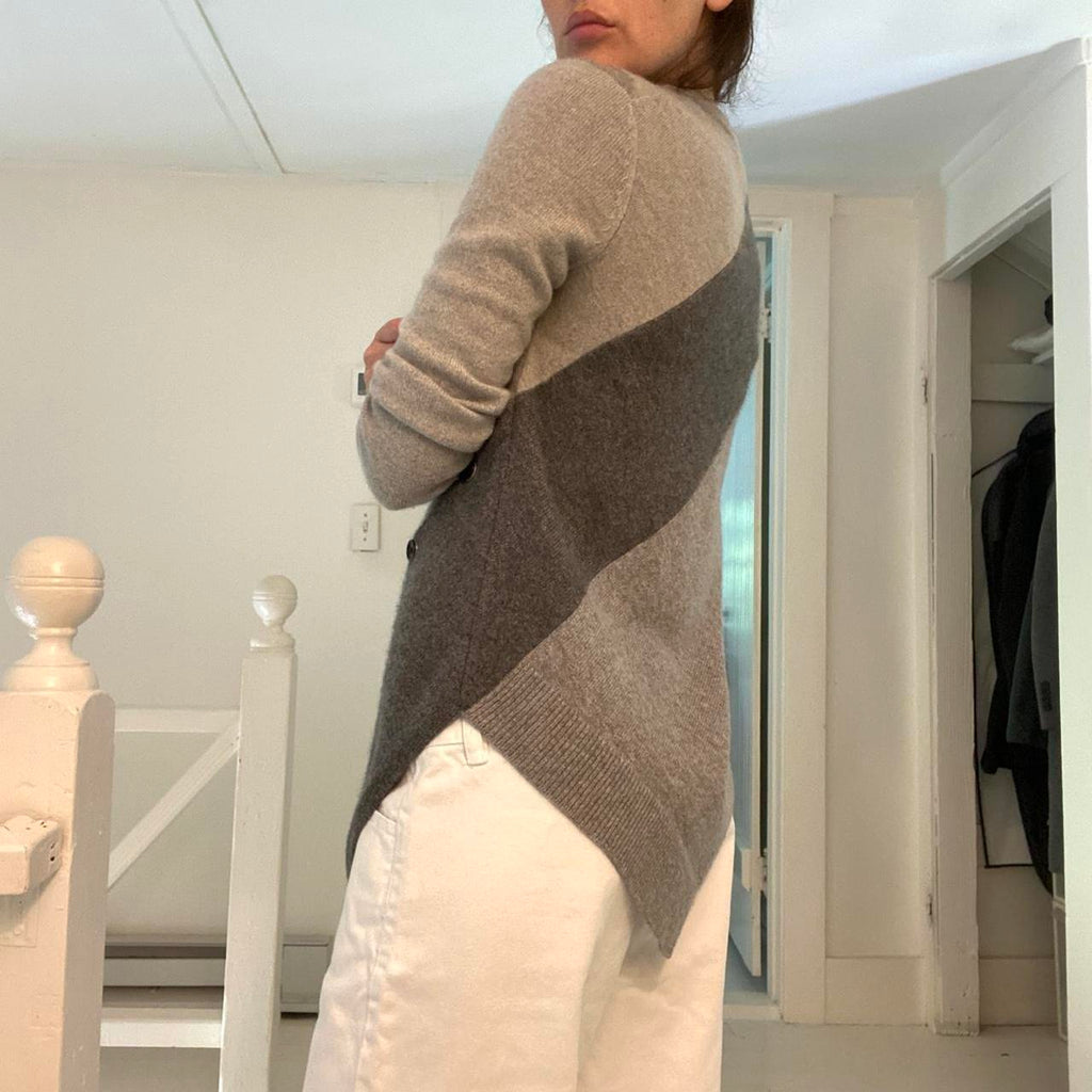 Proenza Schouler Paneled Wool Cashmere Asymmetric Buttoned Sweater Size S