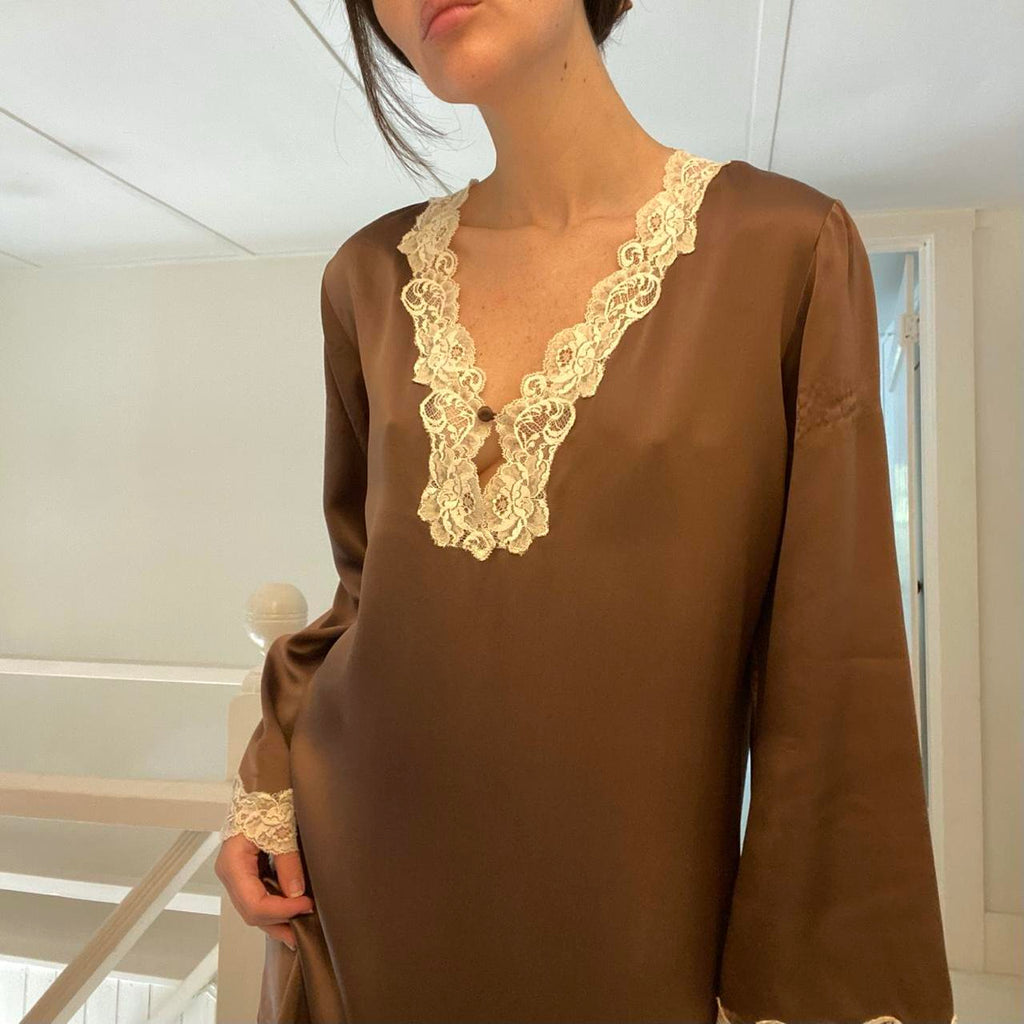 Christine Vancouver Vintage 90s Silk Satin Lace Trim Mini Slip Dress Size M