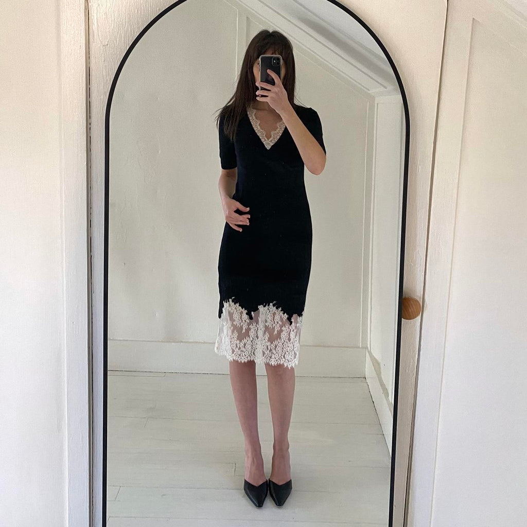 Ochirly Knit Sheer Lace Trim Midi Dress Size M