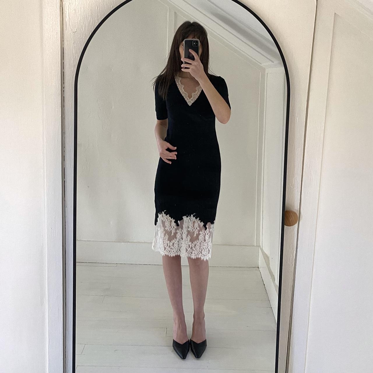 Ochirly Knit Sheer Lace Trim Midi Dress Size M