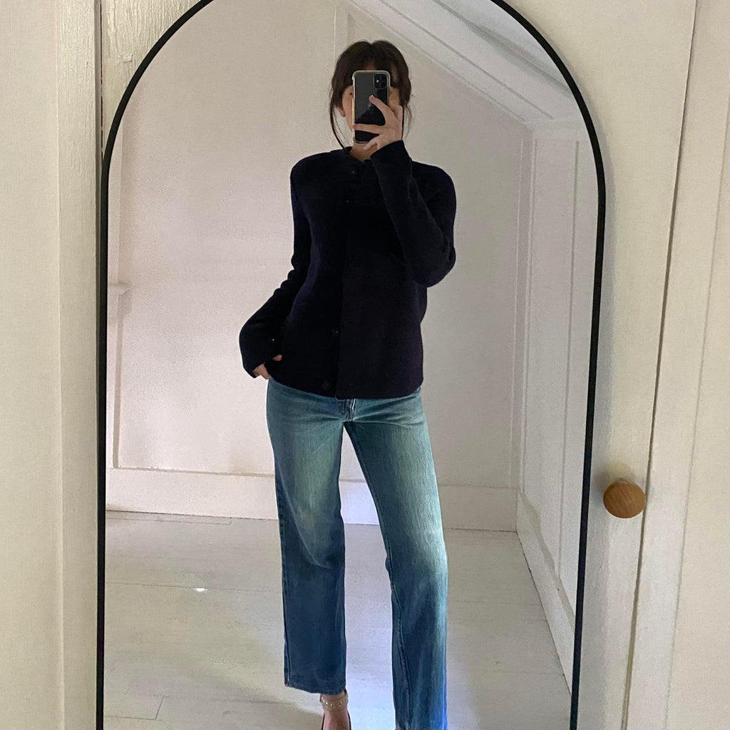 Boden Claudia Cotton Wool Cropped Cardigan in Navy Size 6