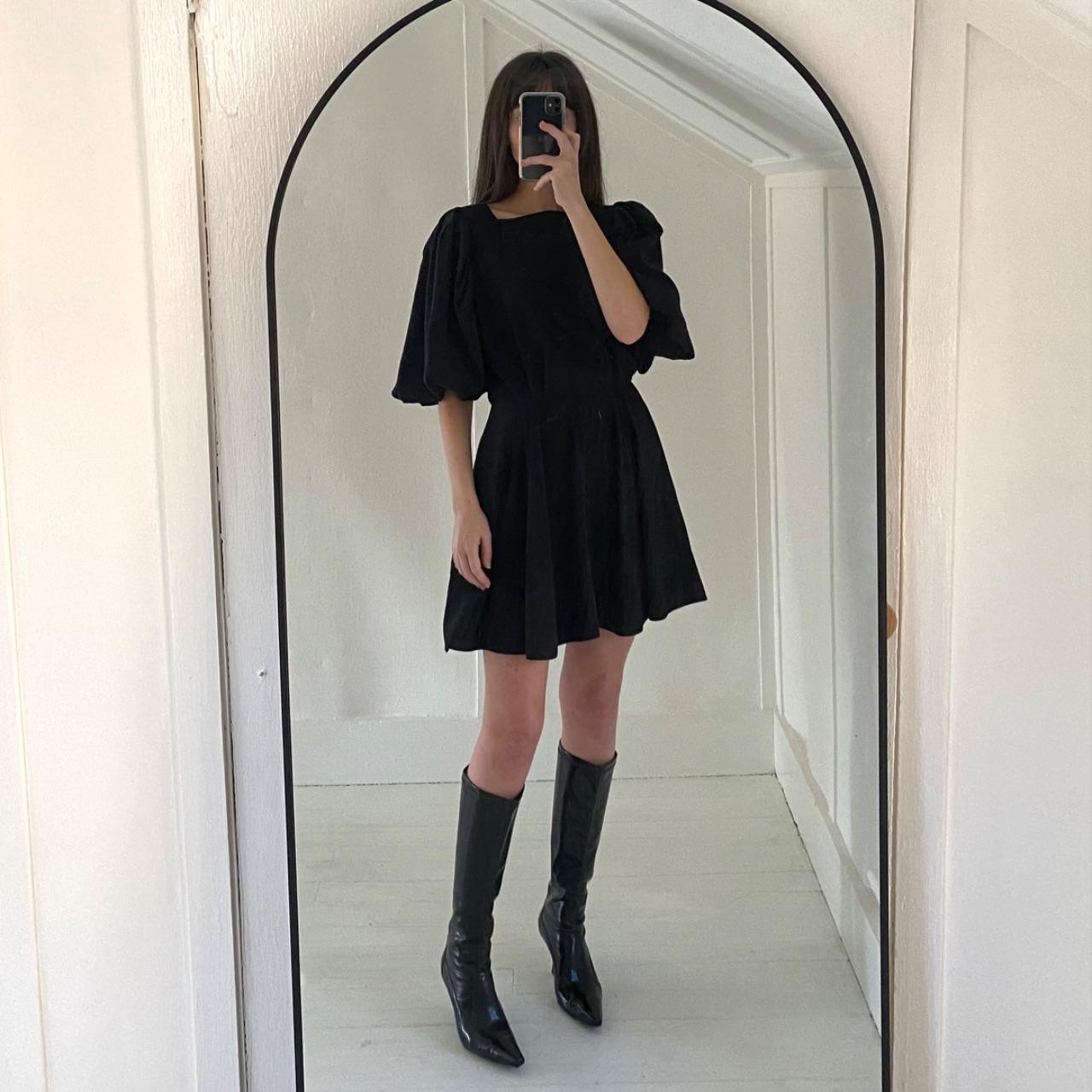 The Femm Violet Open Back Puff Sleeve Mini Dress in Black NWT Size S