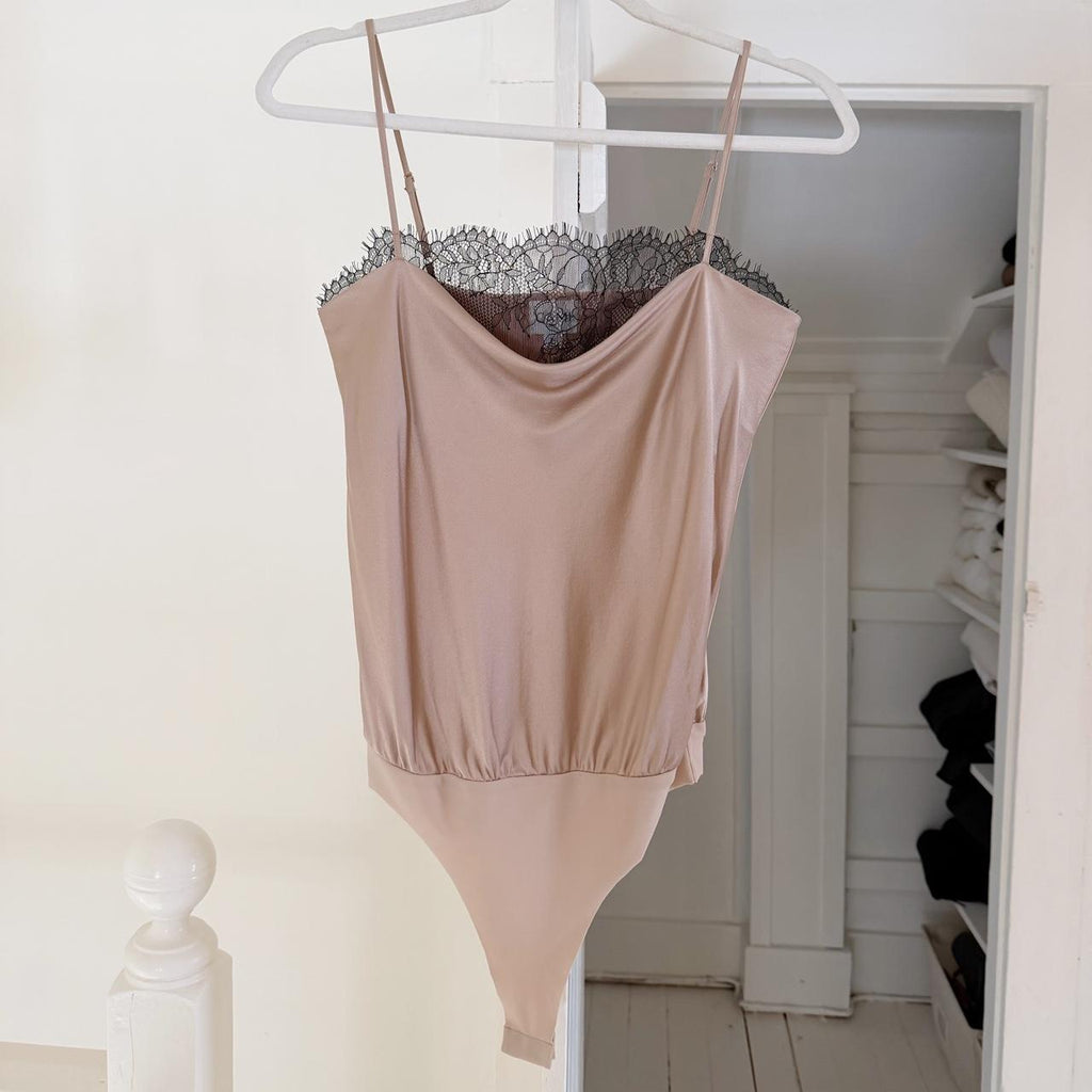 Cami NYC Romy Silk Satin Lace Trim Camisole Bodysuit in Rose Dust Size XS