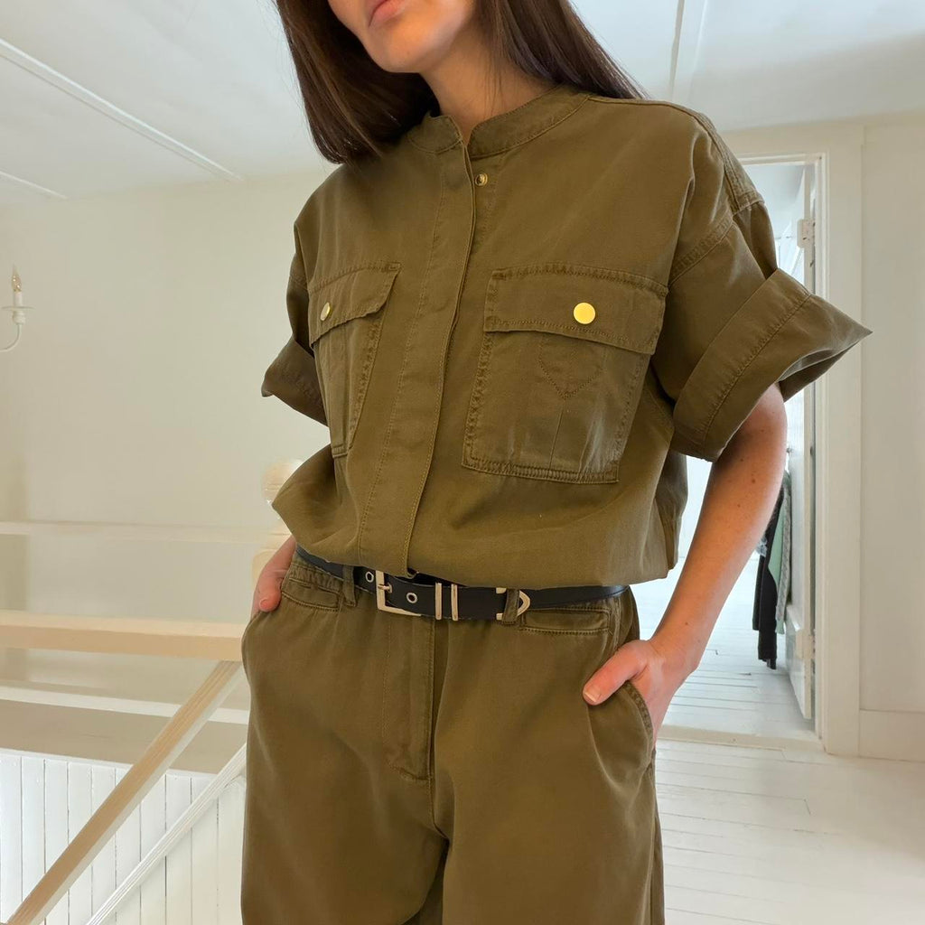 Frame Denim Le Tomboy Cotton Twill Jumpsuit in Washed Moss Size M