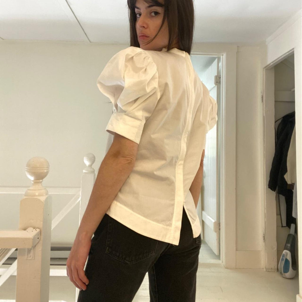 Bassike Short Balloon Sleeve Blouse in White Size 1