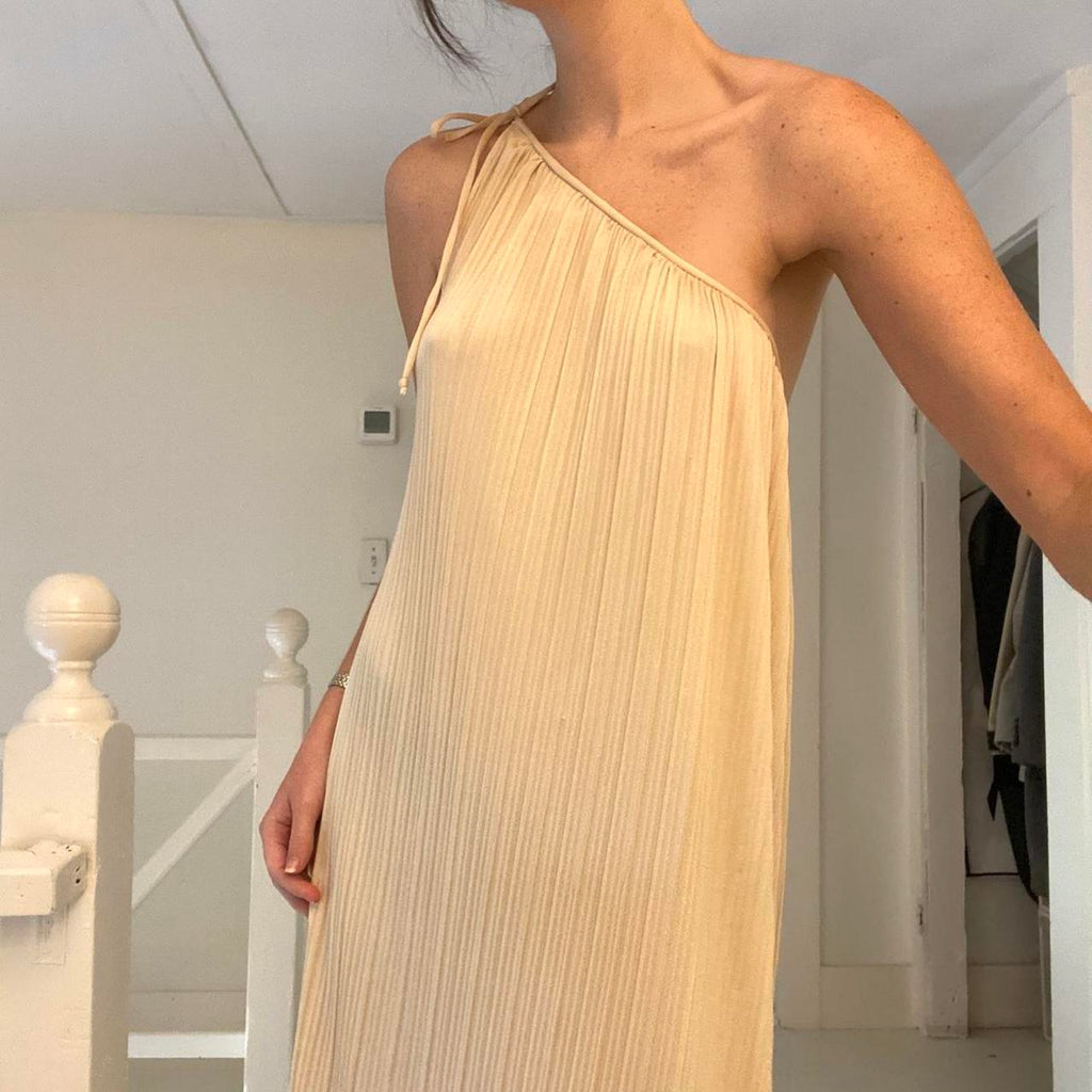 Joy Stevens Vintage 80s Pleated Asymmetric One Shoulder Midi Dress Size 5/6