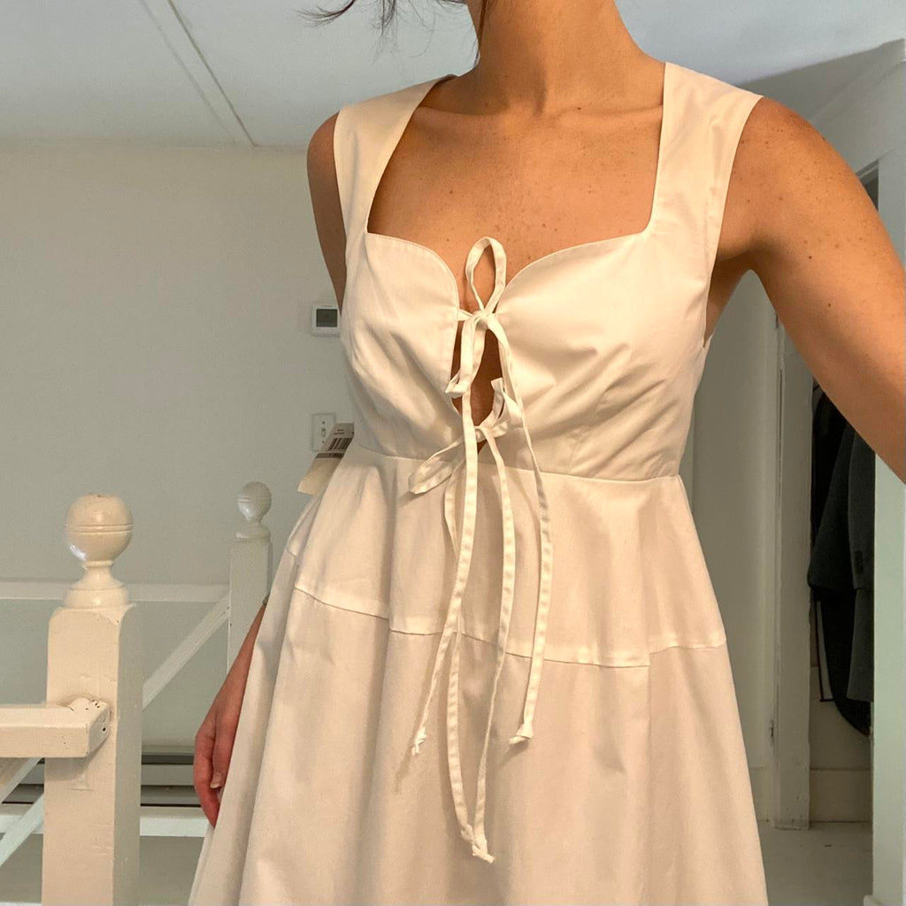 Matthew Bruch Apron Tie Babydoll Mini Dress White Poplin NWT Size 1