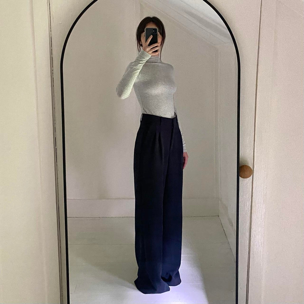 Skims Cotton Jersey Turtleneck Top in Light Heather Grey NWT Size S