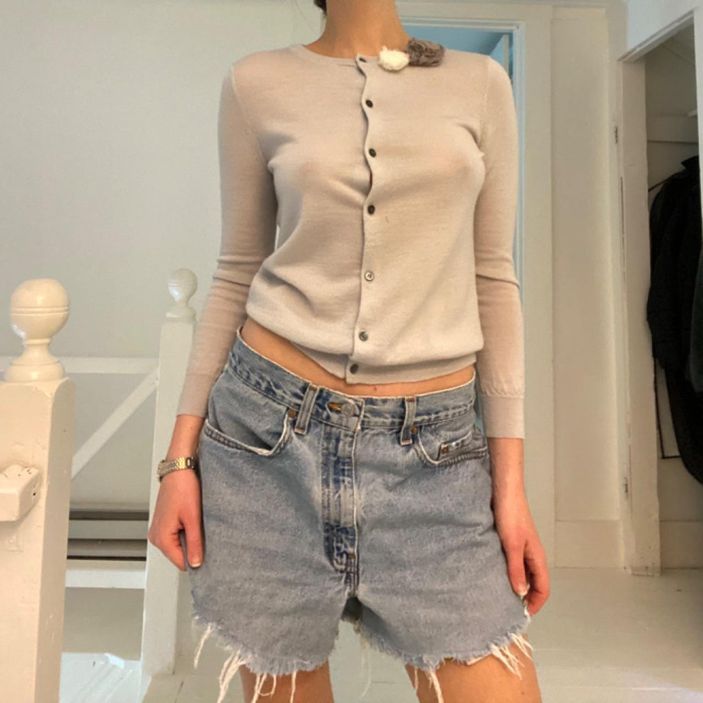 J. Crew Vintage Y2K Merino Wool Rosette Cardigan Sweater Size XS