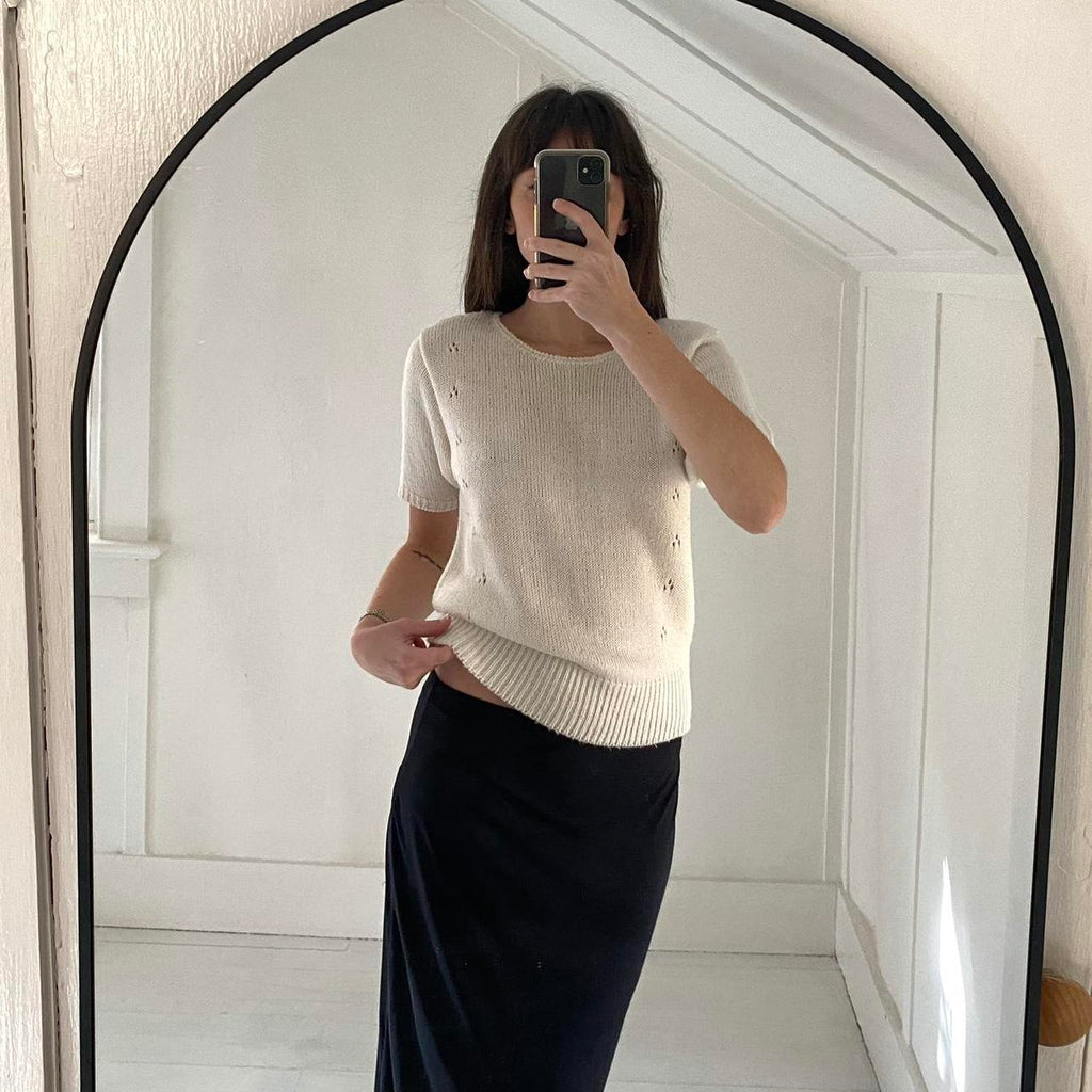 C’est Petite Vintage 90s Padded Shoulder Pointelle Knit Sweater Size P