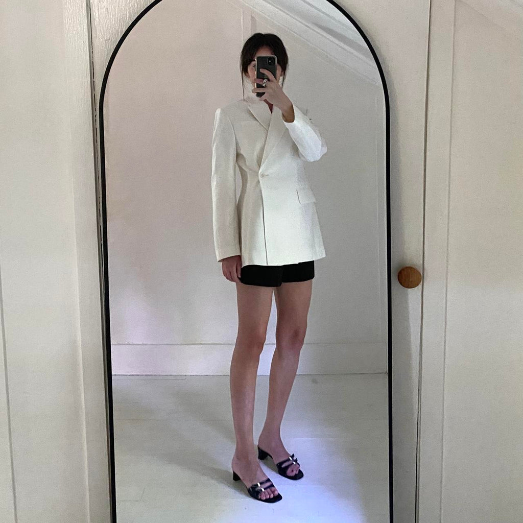 Banana Republic Hourglass Italian Viscose-Linen Blazer in Vanilla Ivory Size 2P