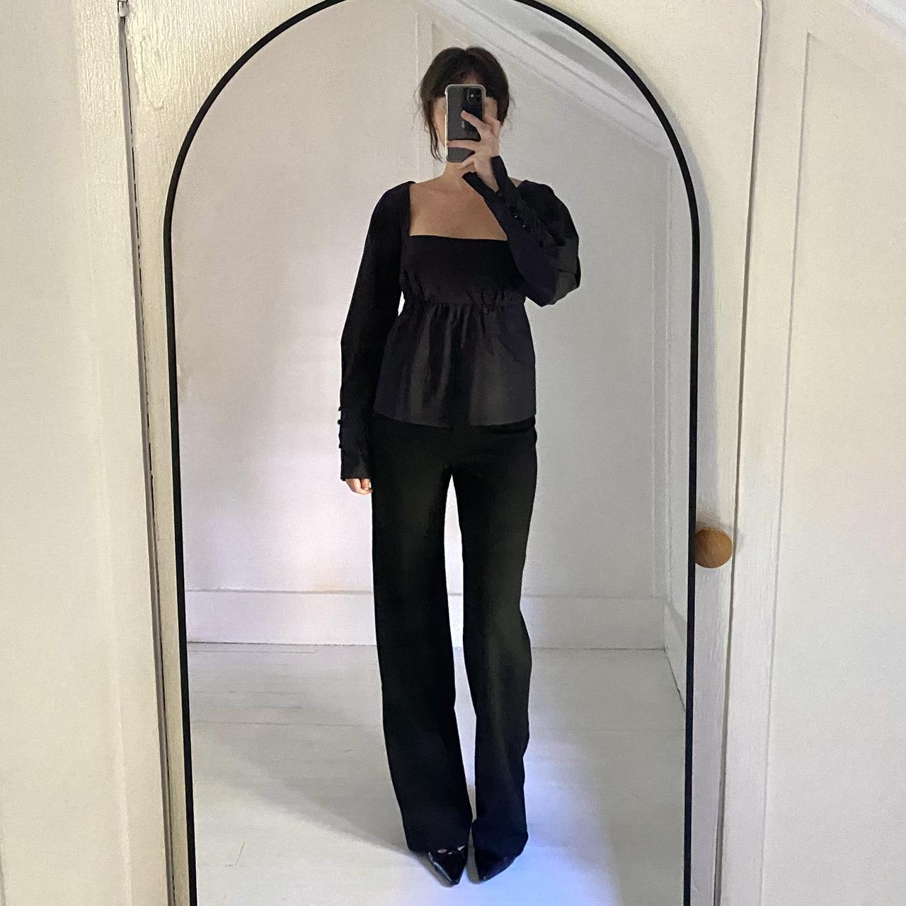 Staud Peggy Poplin Babydoll Top in Black Size M