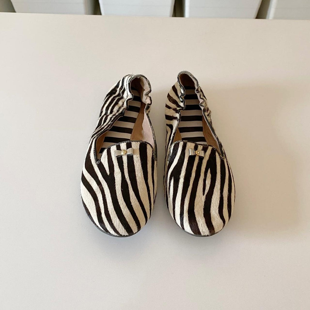 Henri Bendel Sole Ambition Zebra Calf Hair Loafers Size 8