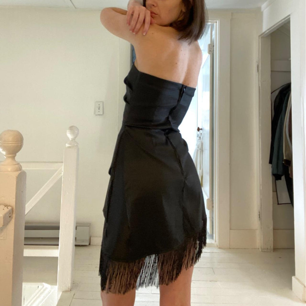 Alyn Paige Vintage Y2K Asymmetric Fringe Hem Strapless Mini Dress Size 5/6