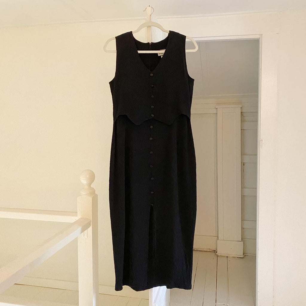 Breakin’ Loose Vintage 90s Tuxedo Vest Button Front Midi Dress Size 9/10