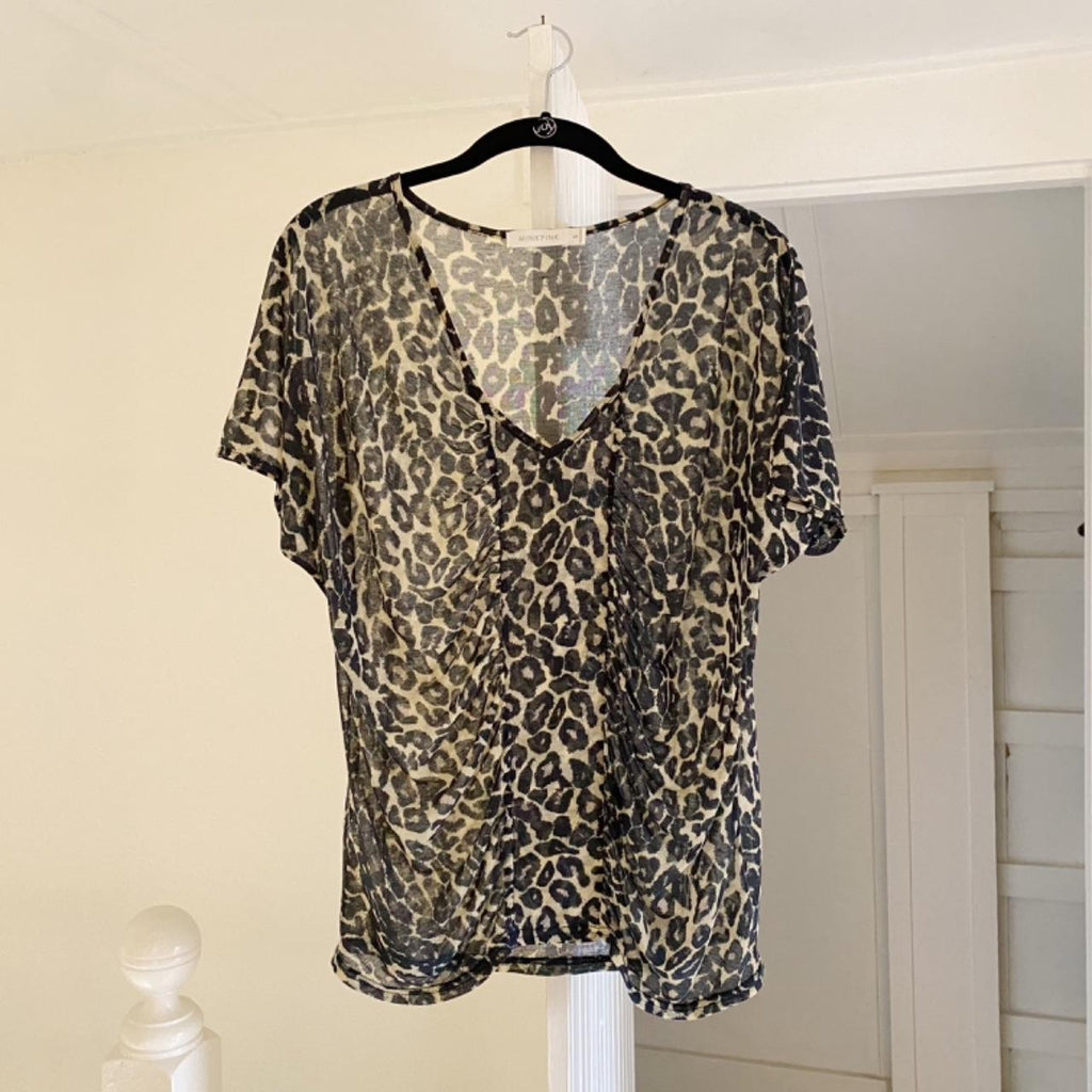 MinkPink Leopard Print Semi-Sheer Ruched Drape Top Size S
