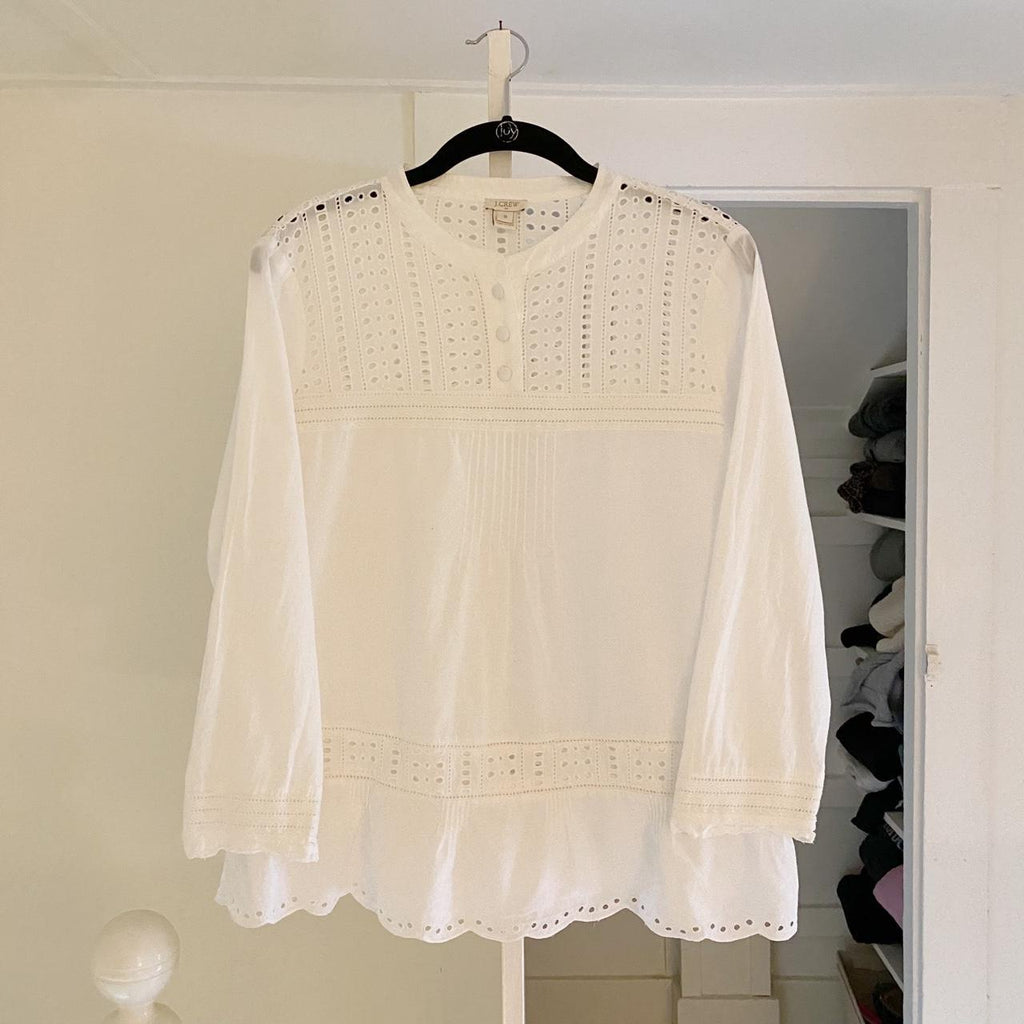 J. Crew Long Sleeve Eyelet Popover Shirt Size 8