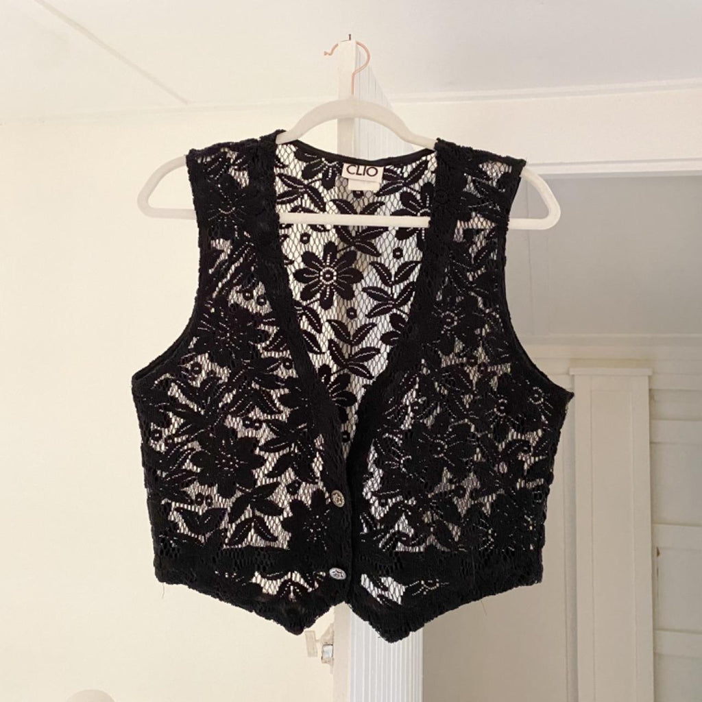 Clio Vintage 90s Sheer Lace Knit Vest Size S