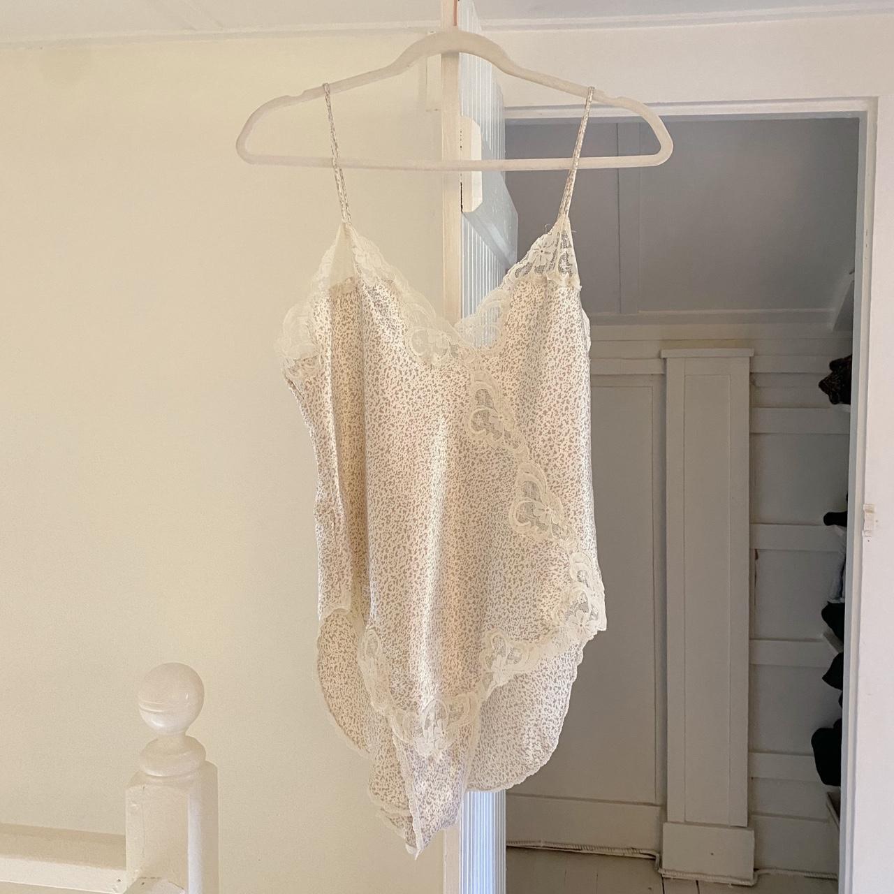 Vintage 80s Printed Satin Lace Trim Teddy Bodysuit Size M