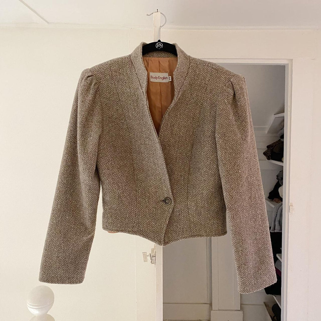 Body English Vintage 80s Wool Herringbone Blazer Jacket Size 9/10