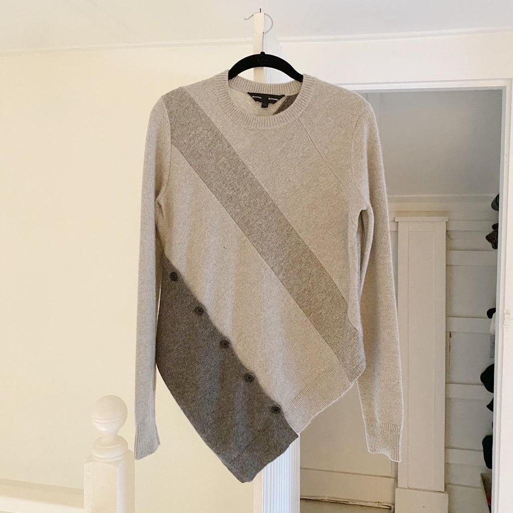 Proenza Schouler Paneled Wool Cashmere Asymmetric Buttoned Sweater Size S