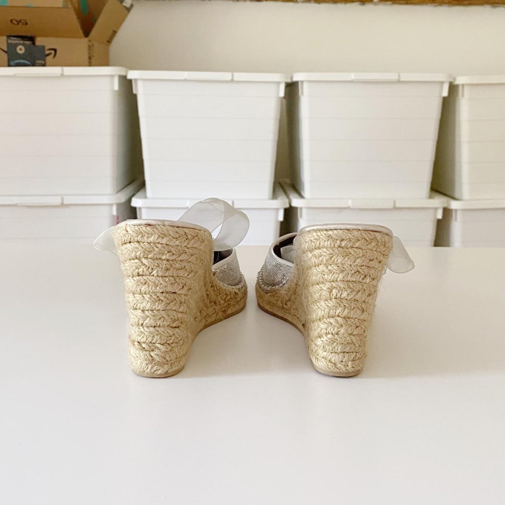 Steve Madden P-Boca Sequin Ribbon Wrap Espadrille Wedges Size 8