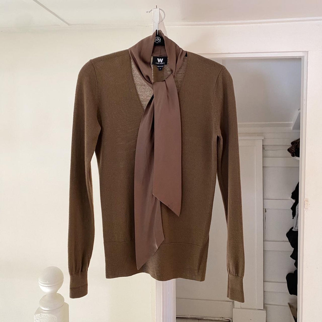 W by Worth Silk Tie Neck Wool Sweater Size P