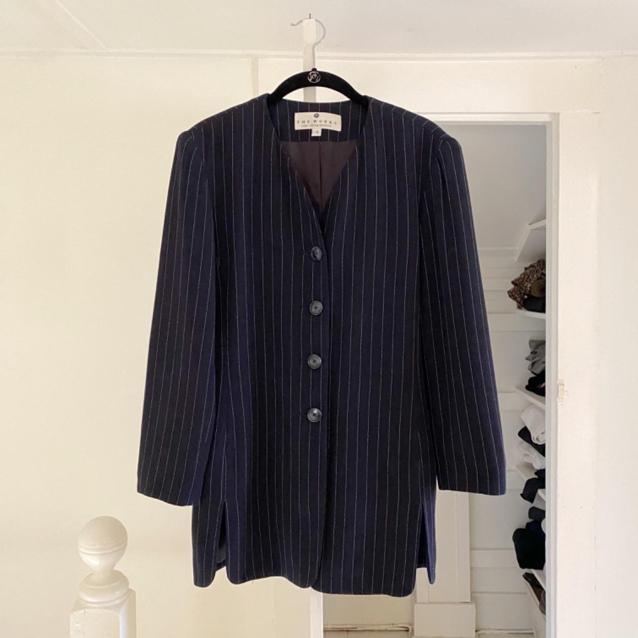 The Works Saks Fifth Avenue Vintage 80s Collarless Pinstripe Blazer Size 4