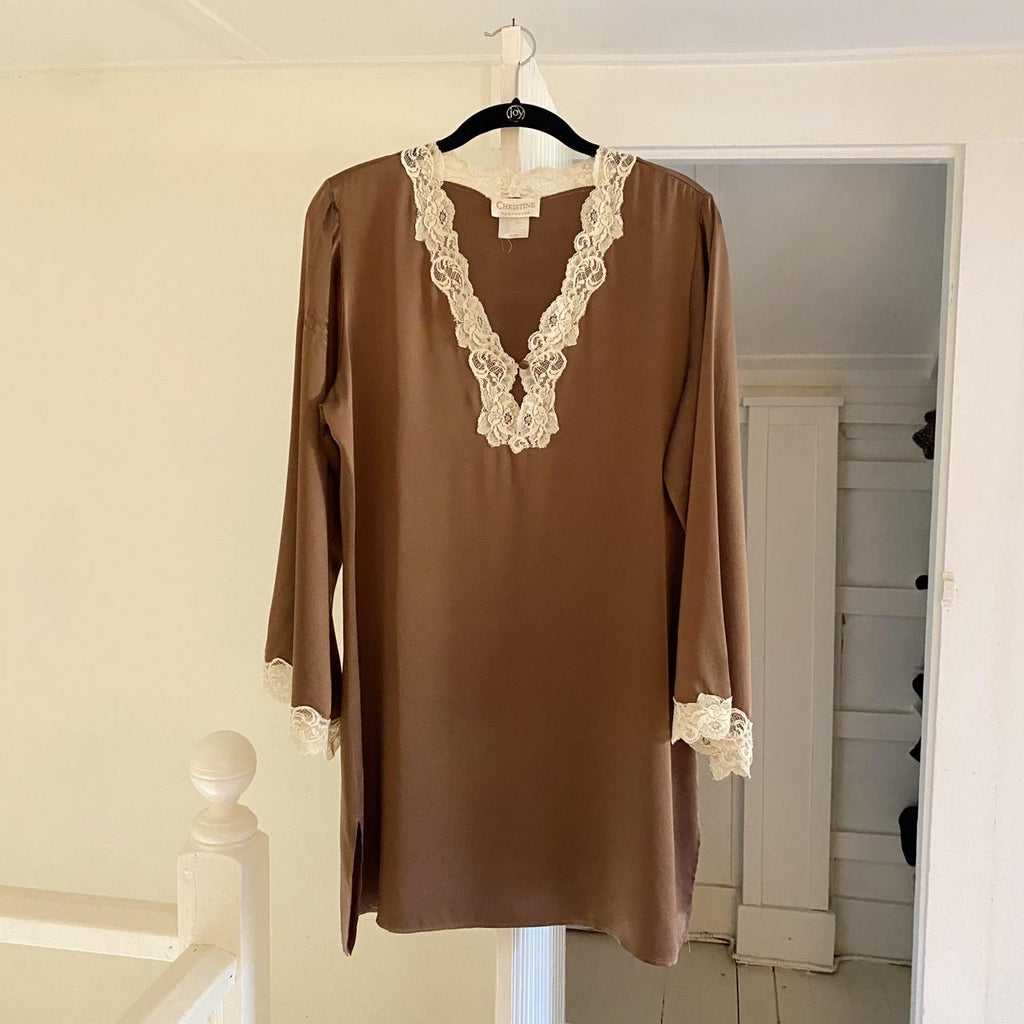 Christine Vancouver Vintage 90s Silk Satin Lace Trim Mini Slip Dress Size M