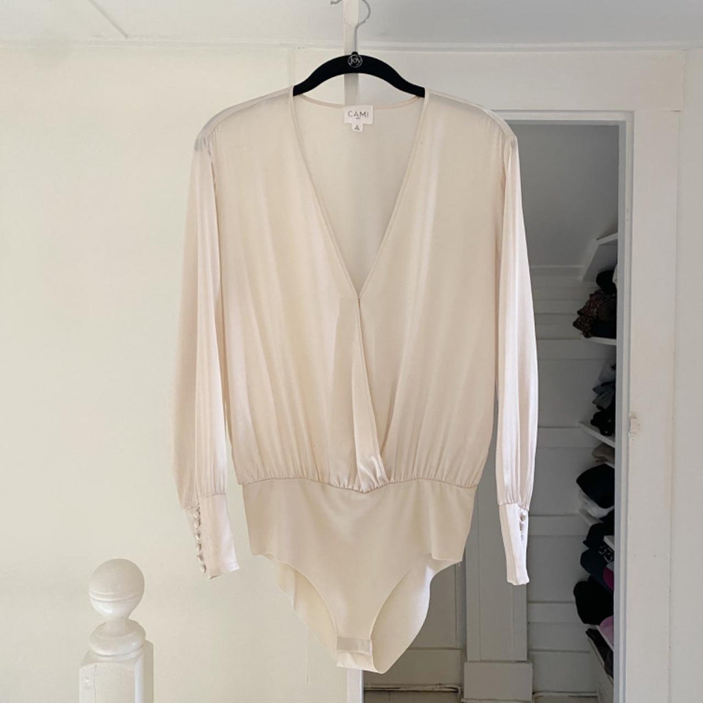 Cami NYC Allison Silk Satin Crossover Bodysuit Size S