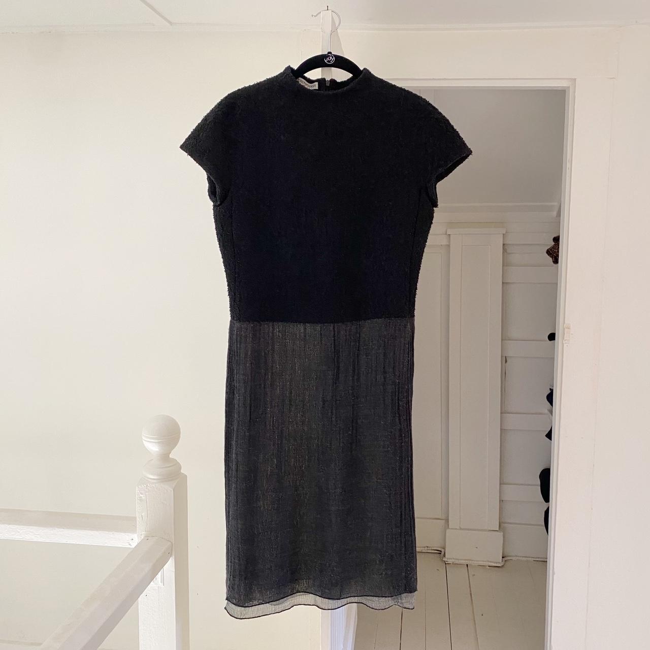 Emporio Armani Vintage 90s Mock Neck Wool Knit Contrast Pencil Dress Size 38