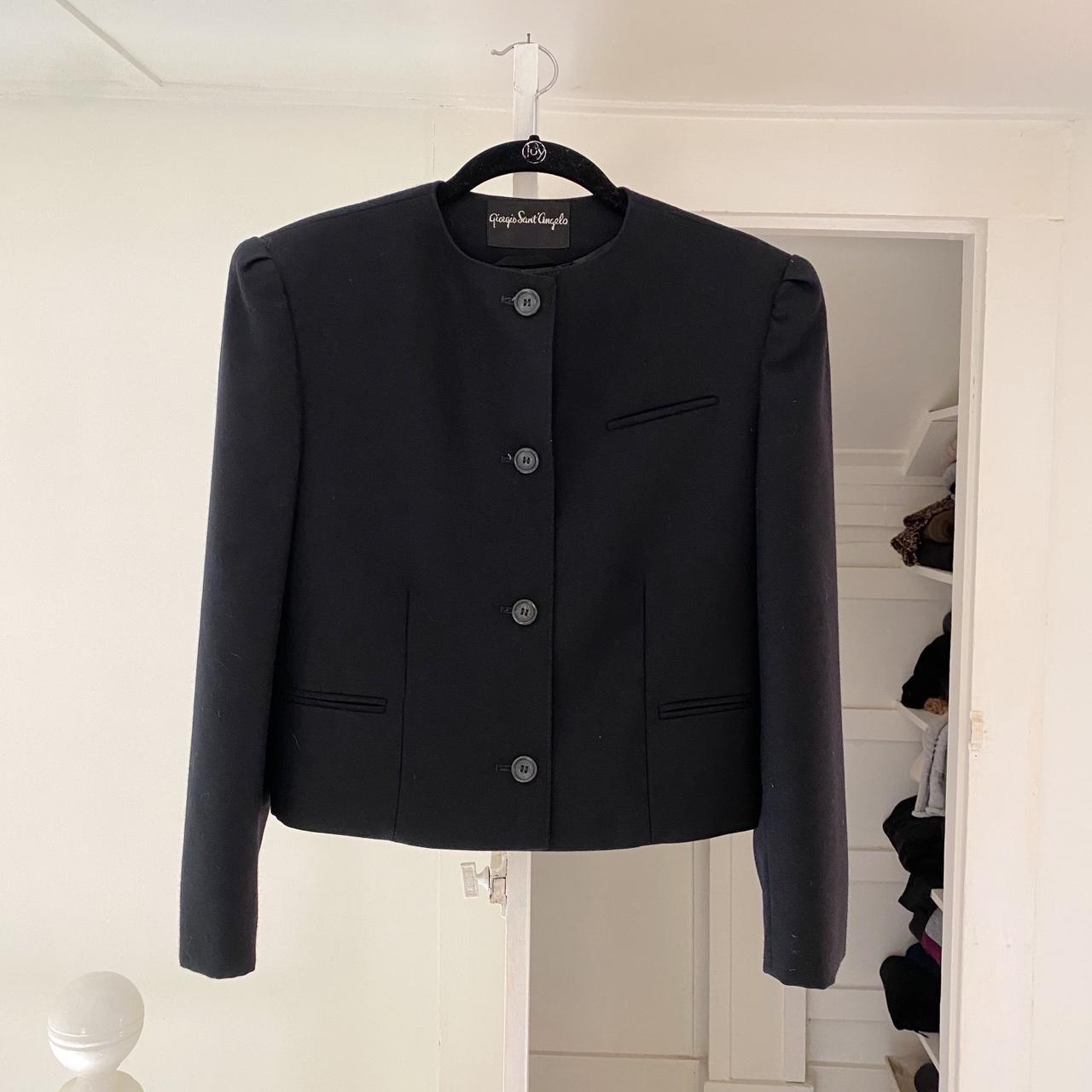 Giorgio Sant’Angelo Vintage 80s Wool Collarless Blazer Jacket Size 8