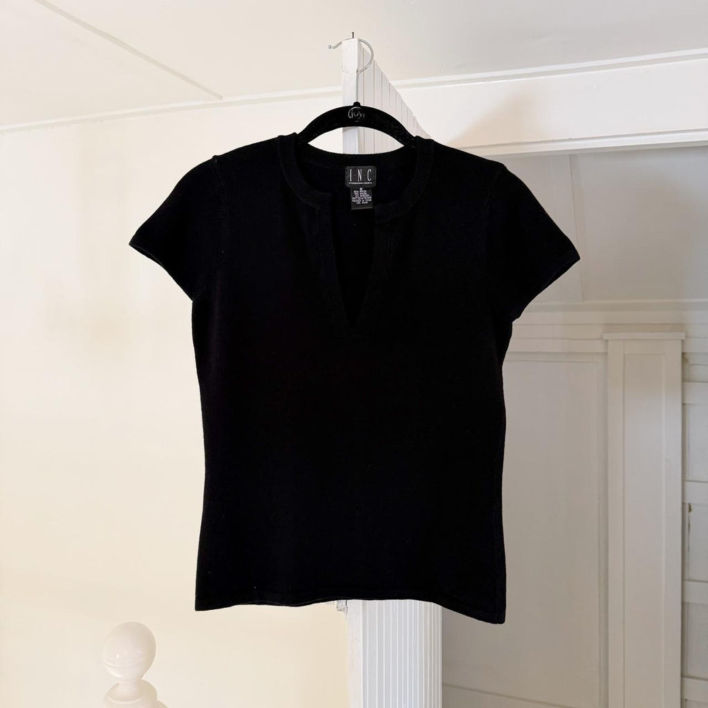 INC International Concepts Vintage Y2K Knit Split Neck Top Size S