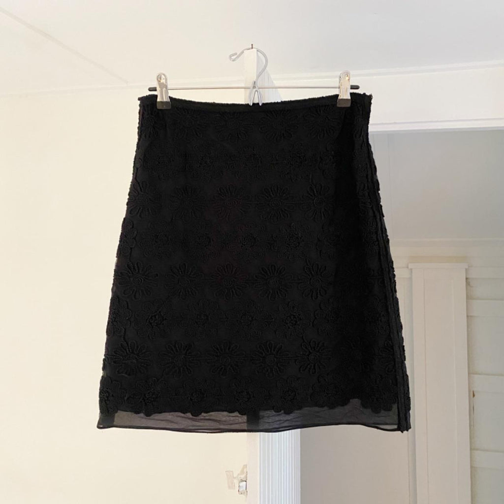 Leon Max Floral Embroidered Pencil Skirt Black Size 0