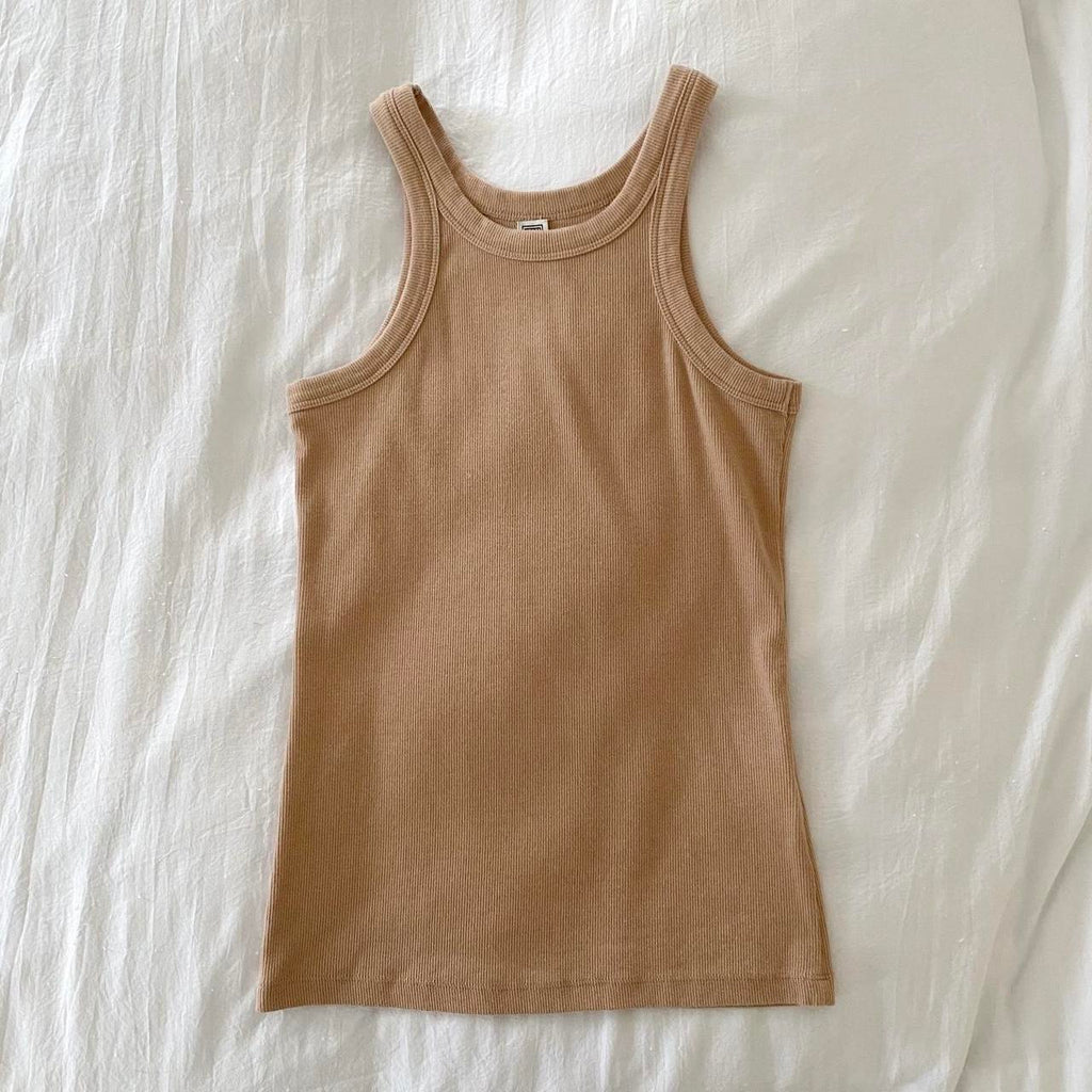 Toteme Organic Cotton Curved Rib Tank in Caramel Size S