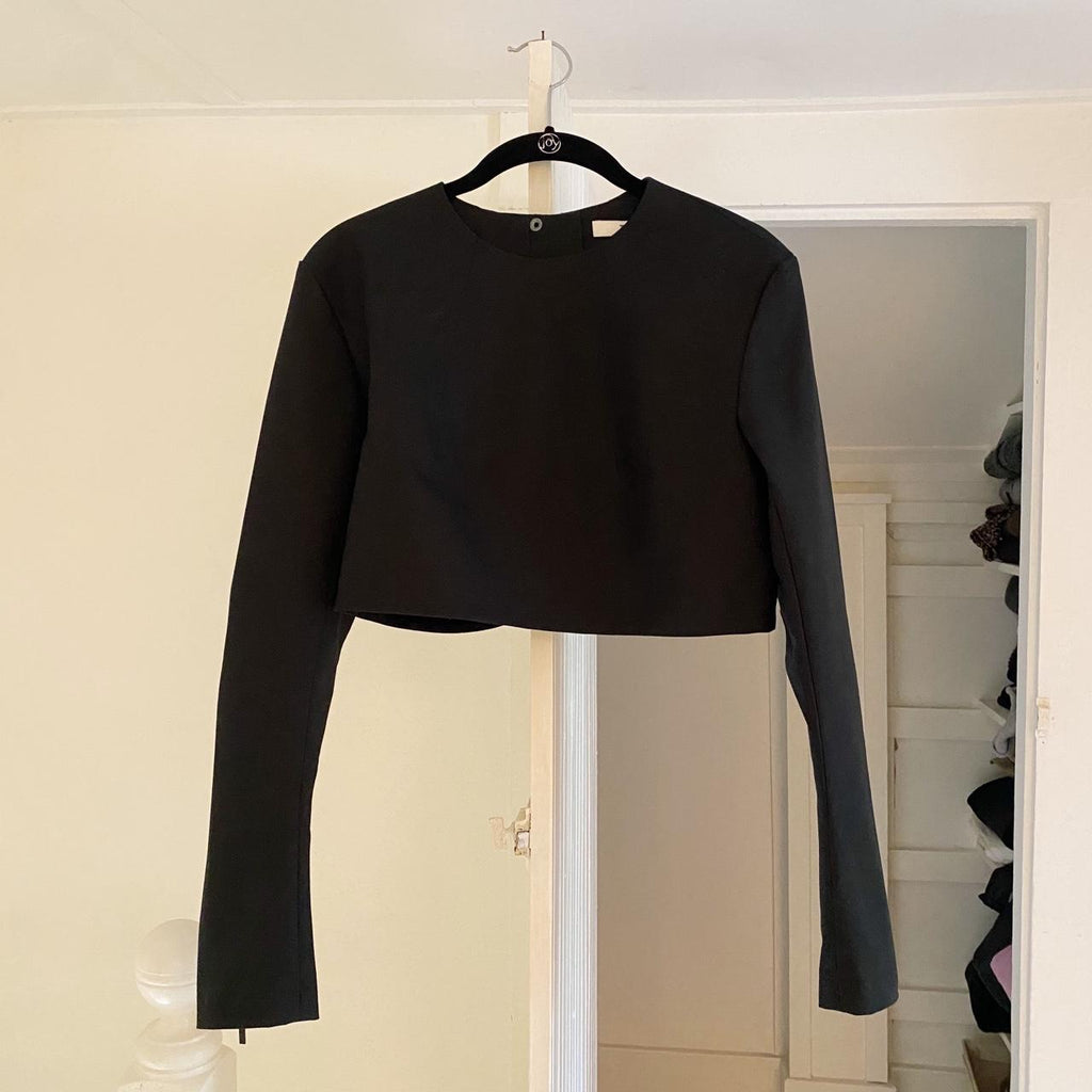 Tibi Sculpted Cotton Cropped Long Sleeve Top in Black NWT Size 6