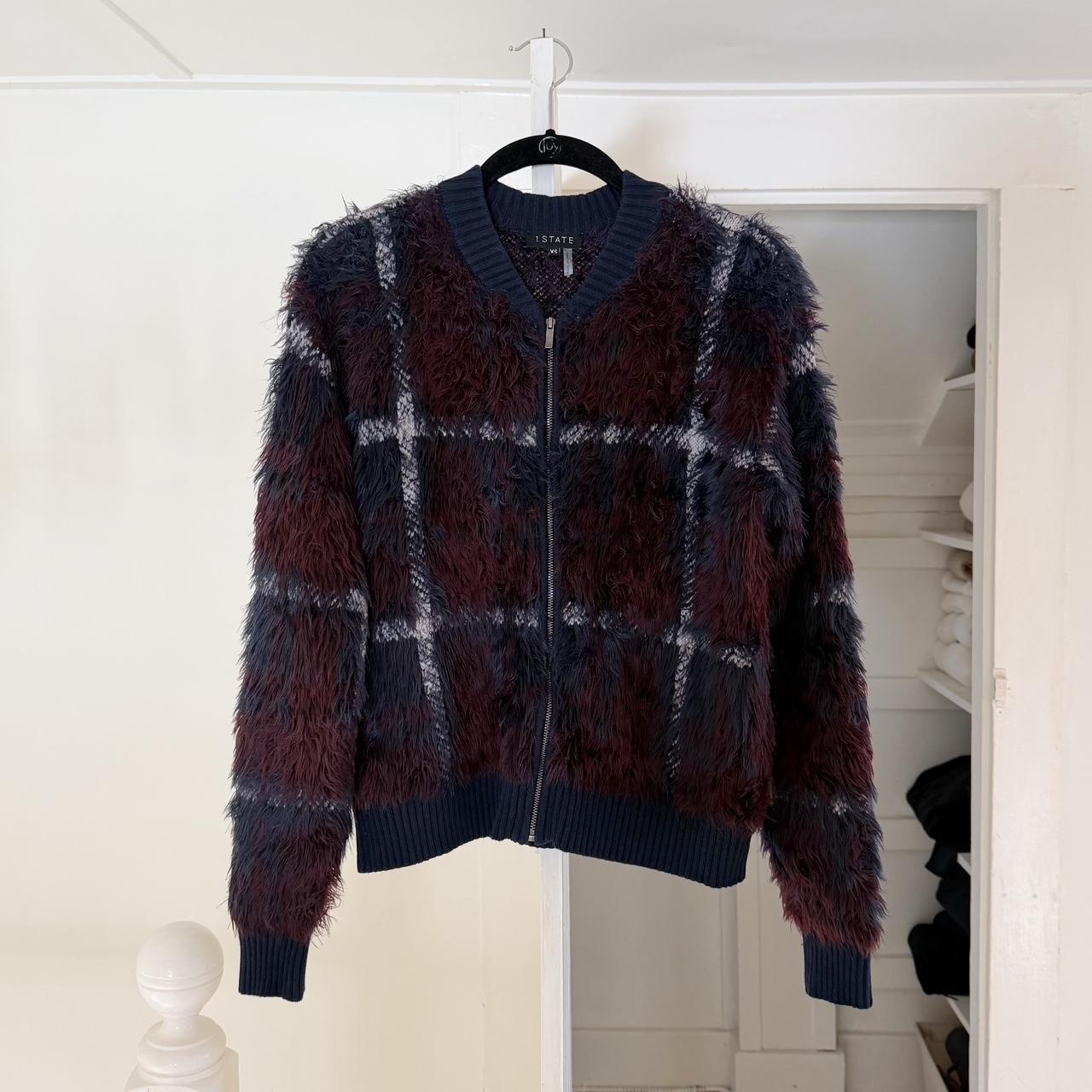1. State Plaid Faux Fur Bomber Jacket in Lunar Navy Size XS