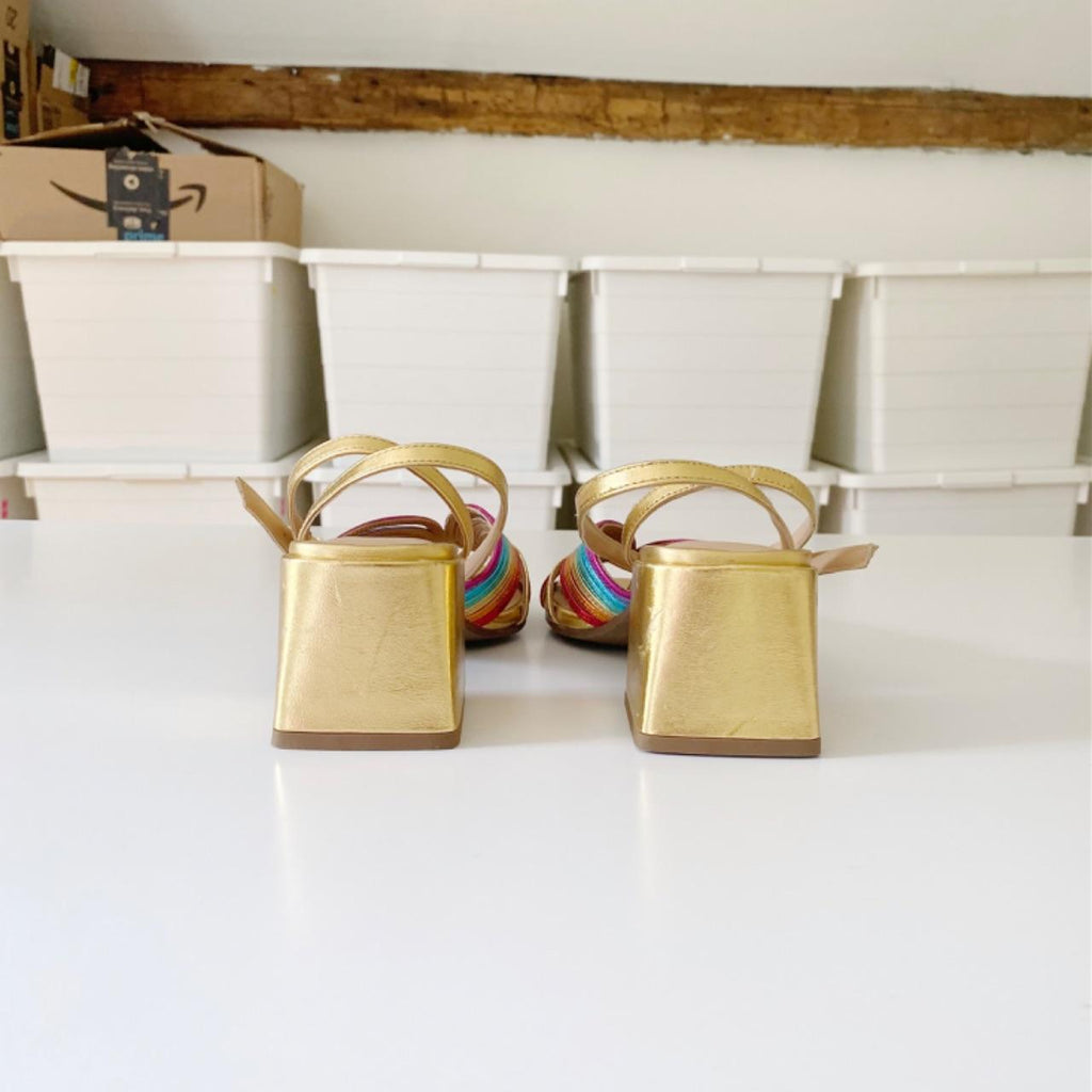 Seychelles Tender Sandal in Rainbow Metallic Leather Size 6