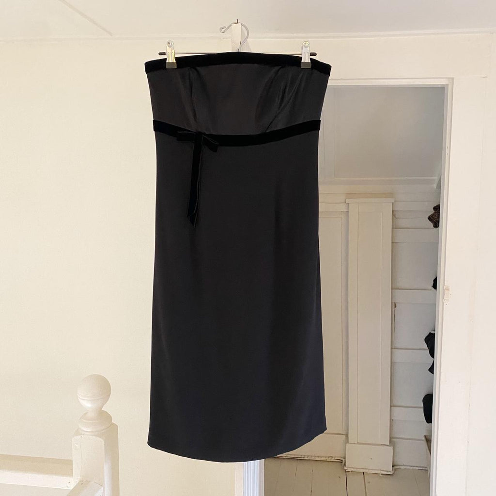 Fenn Wright Manson Vintage Y2K Velvet Trim Silk Strapless Midi Dress Size UK 10