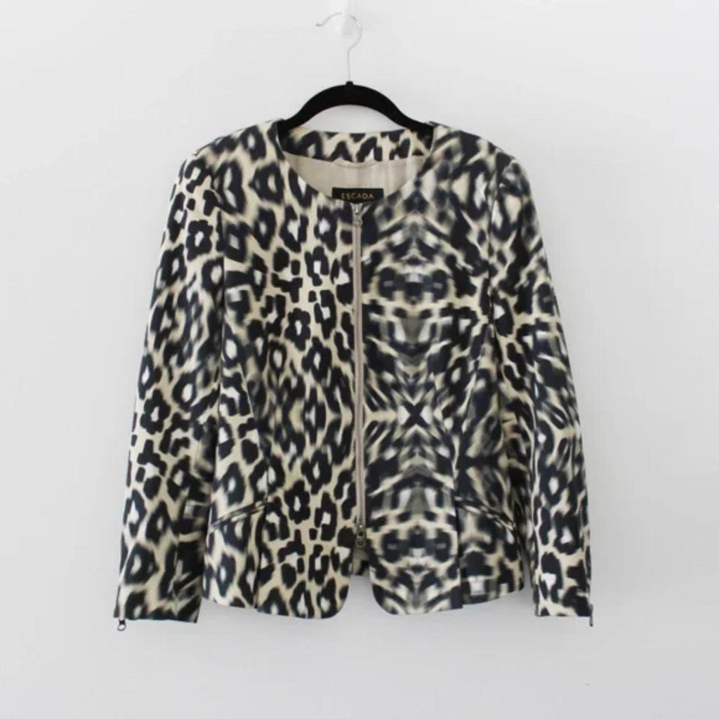 Escada Leopard Print Zip Front Blazer Jacket in Fantasy Size 38