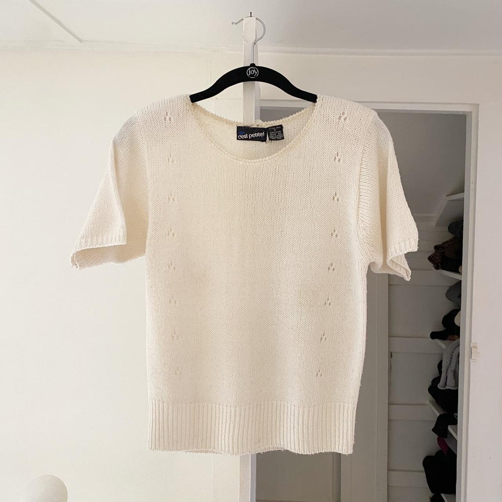 C’est Petite Vintage 90s Padded Shoulder Pointelle Knit Sweater Size P