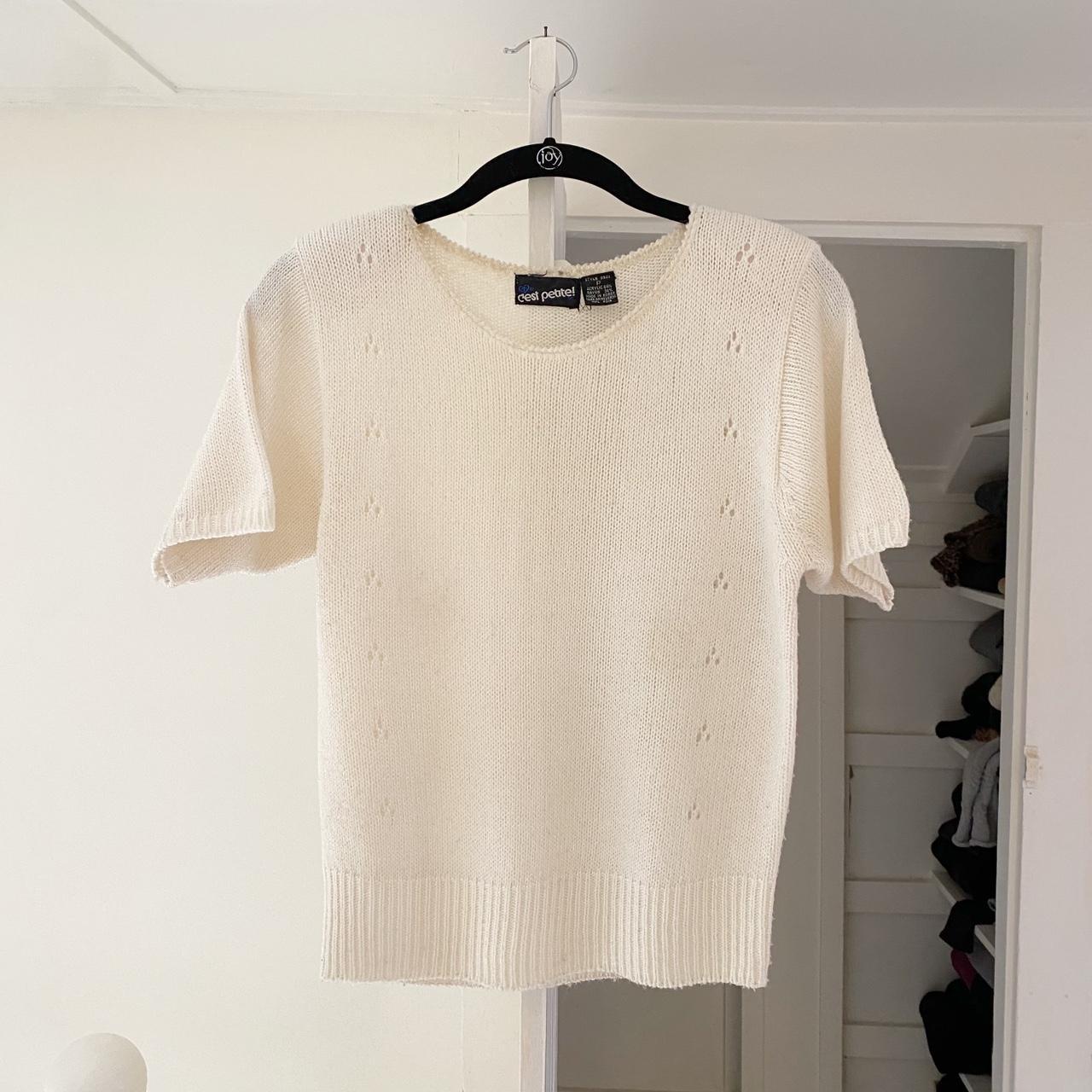 C’est Petite Vintage 90s Padded Shoulder Pointelle Knit Sweater Size P