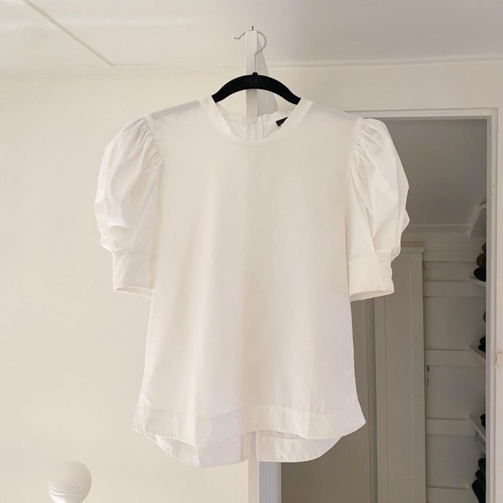Bassike Short Balloon Sleeve Blouse in White Size 1