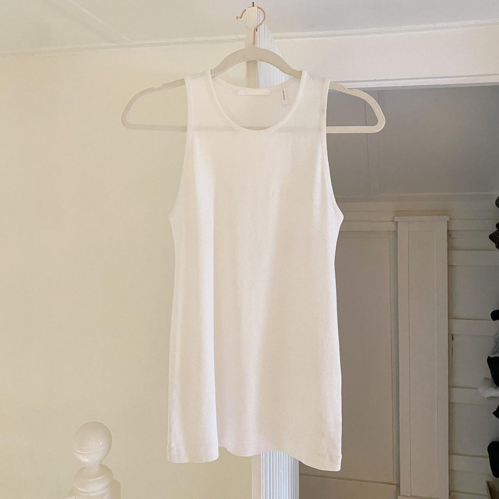 Helmut Lang Stacked Logo Tank Top in Chalk White Size S